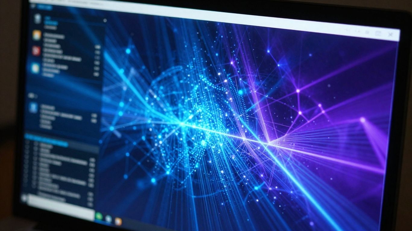 Computer screen with abstract digital patterns.