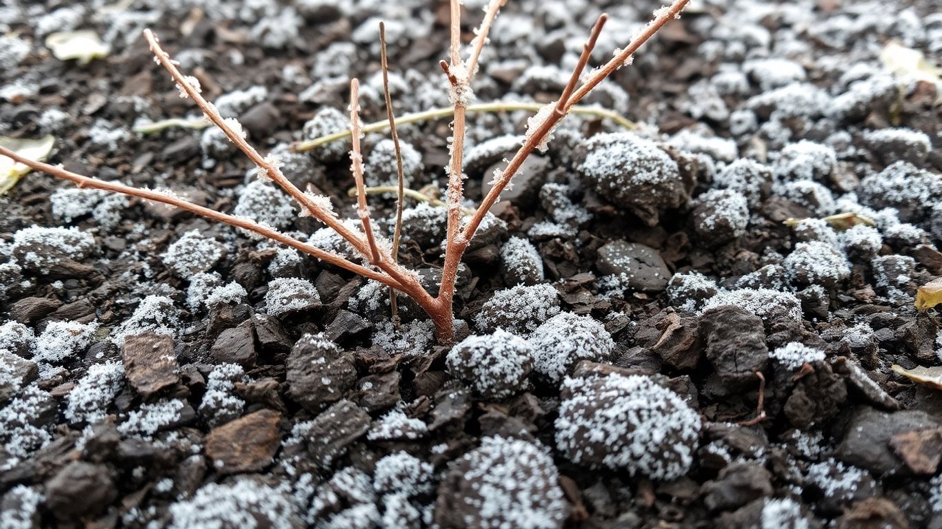 Boden im Winter mit Frost und kahlen Zweigen