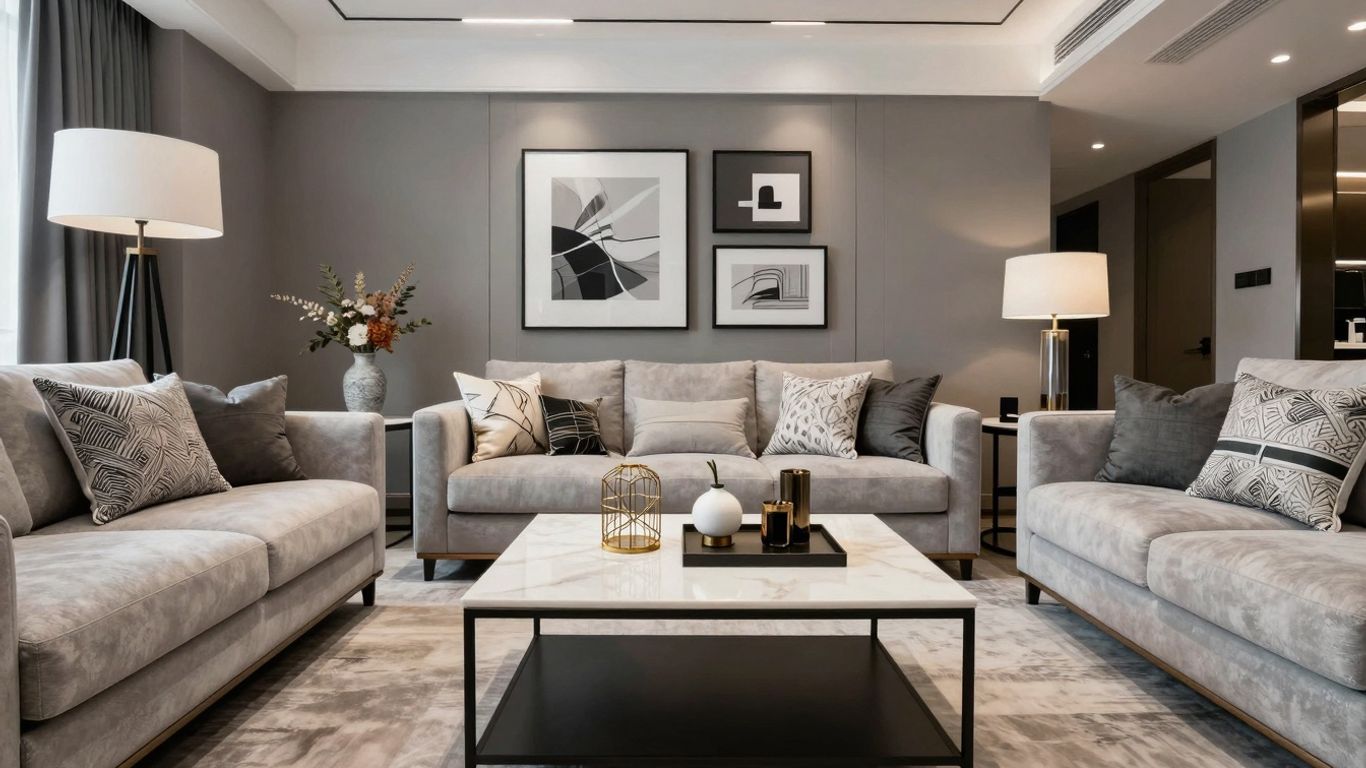 Stylish Airbnb living room interior with modern decor.