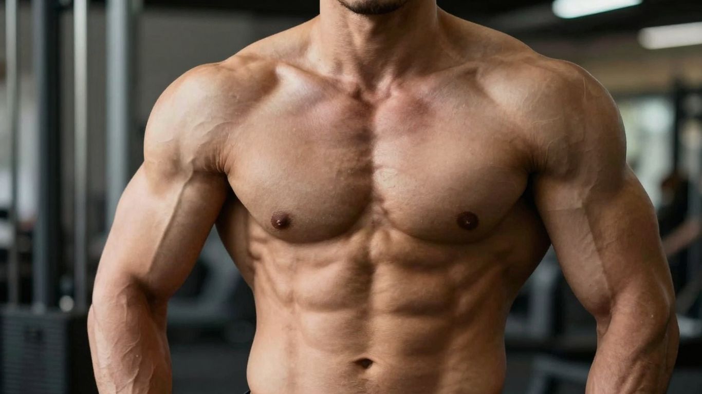 Muscular man with defined physique in gym