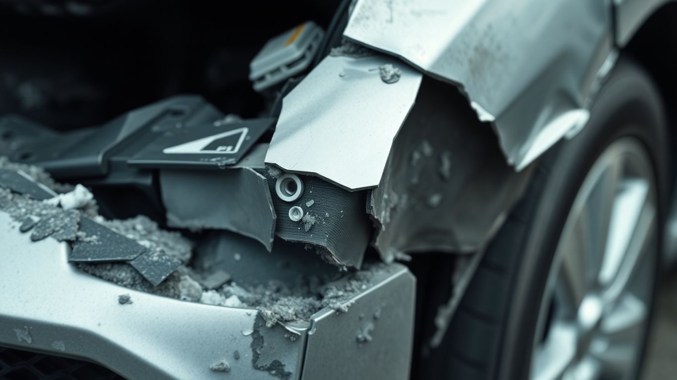 Beschädigtes Auto nach einem Verkehrsunfall, Nahaufnahme von Karosserieteilen.