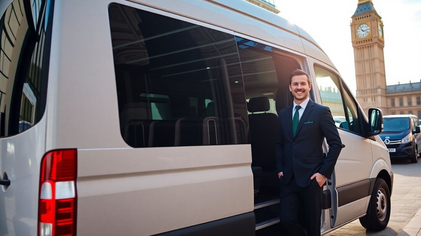 Minibus with driver in London.