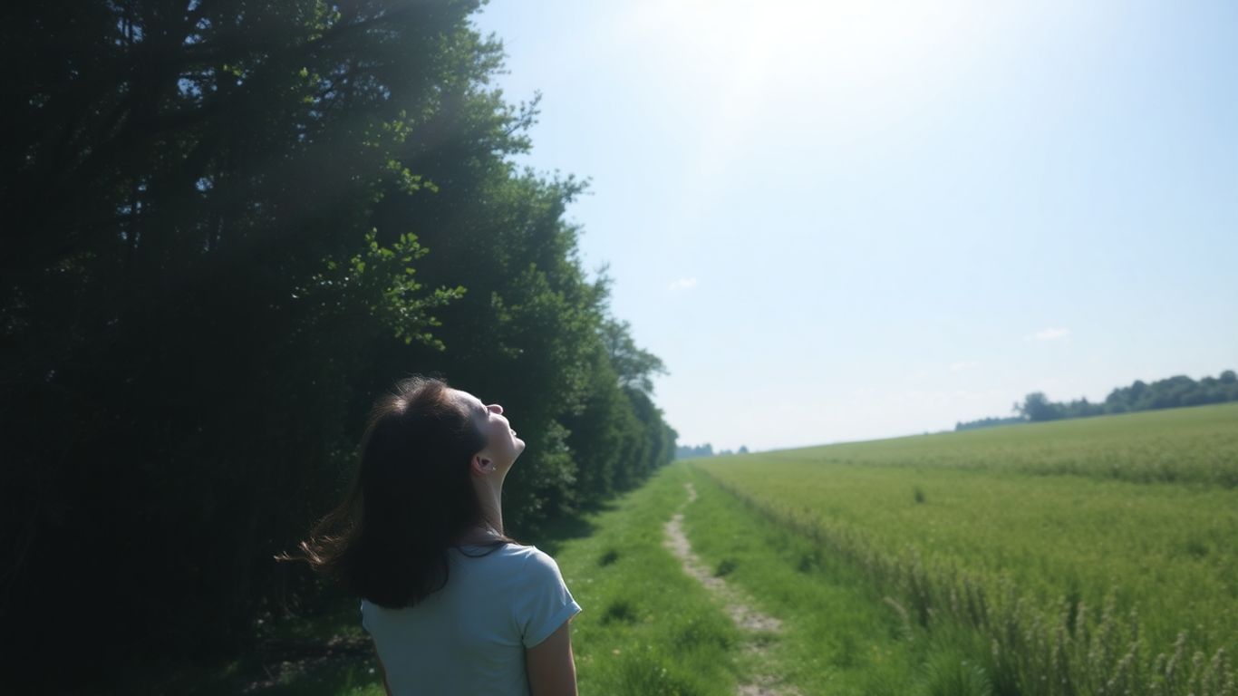 Pessoa feliz em campo aberto após sair das dívidas.