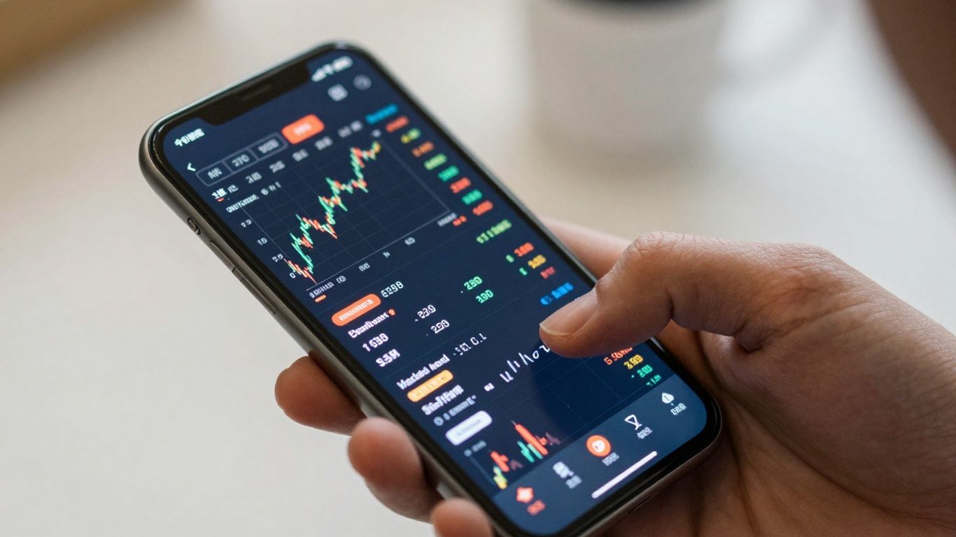 Smartphone trading app interface with user interaction.