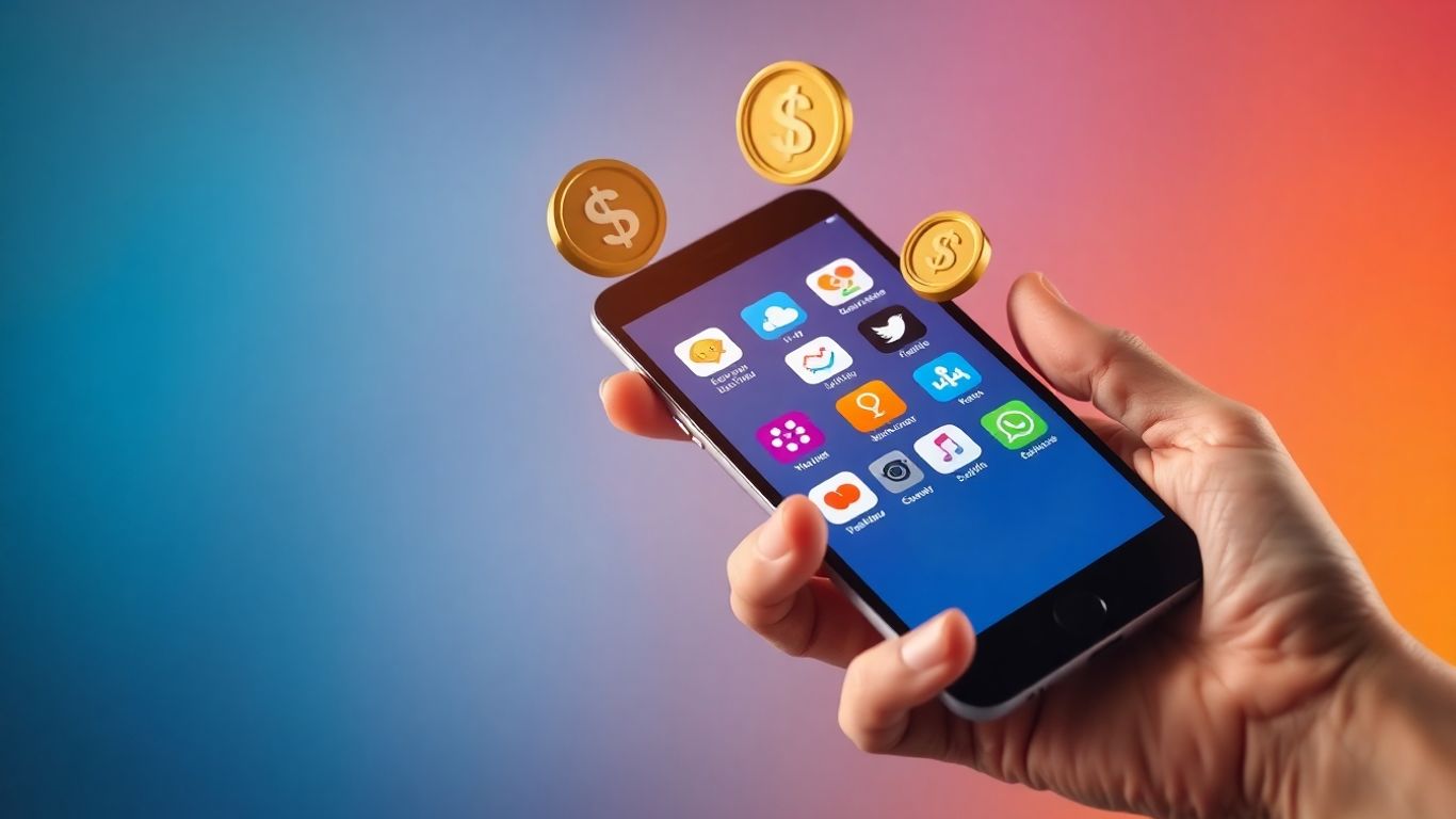 Logo do Kwai com moedas e dinheiro flutuando.