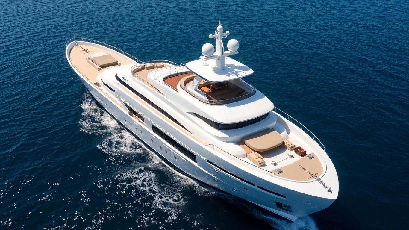 Luxurious superyacht on blue water, opulent exterior.