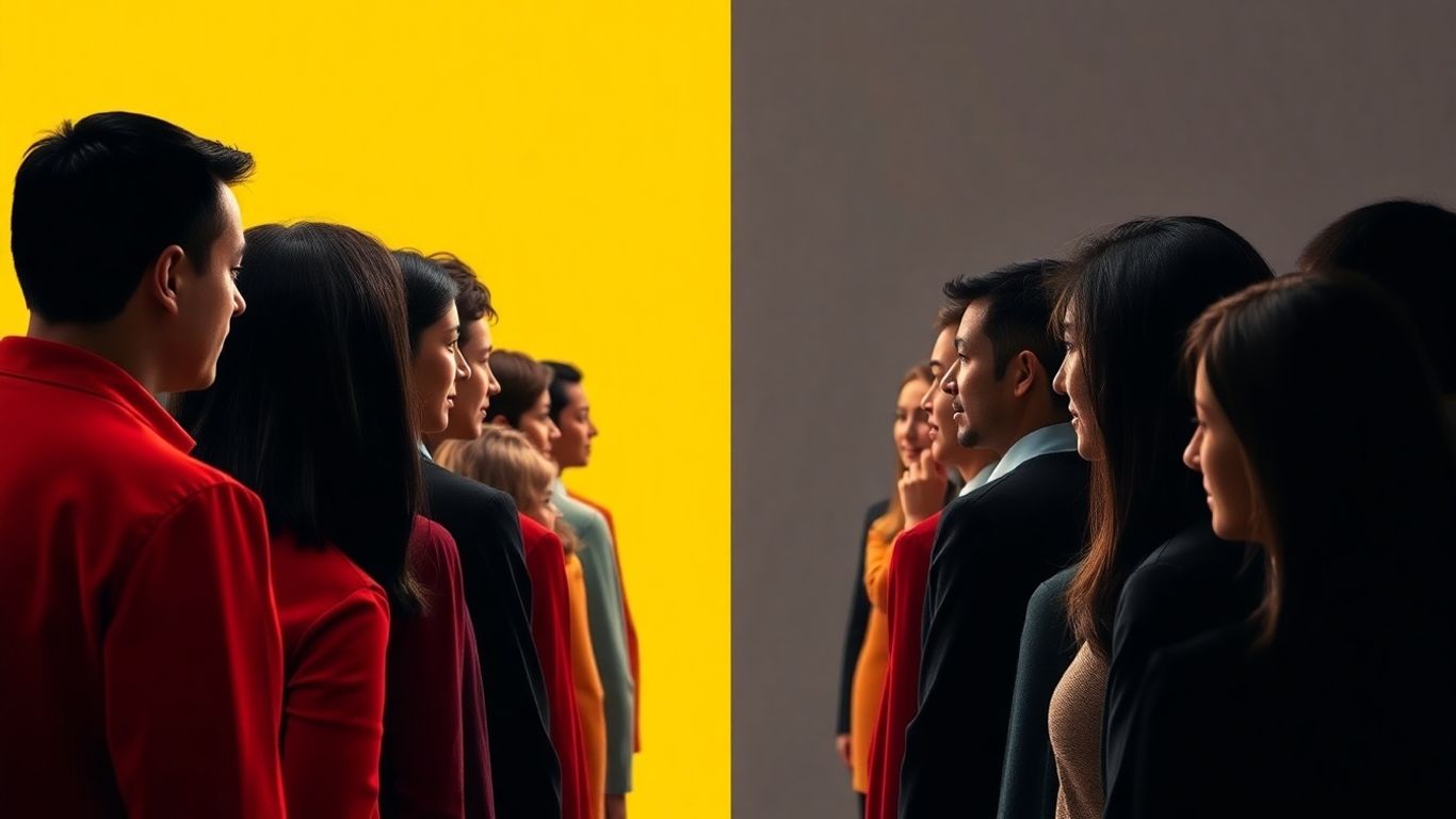 Imagine polarizată a lumii, grupuri opuse, comunicare dificilă.