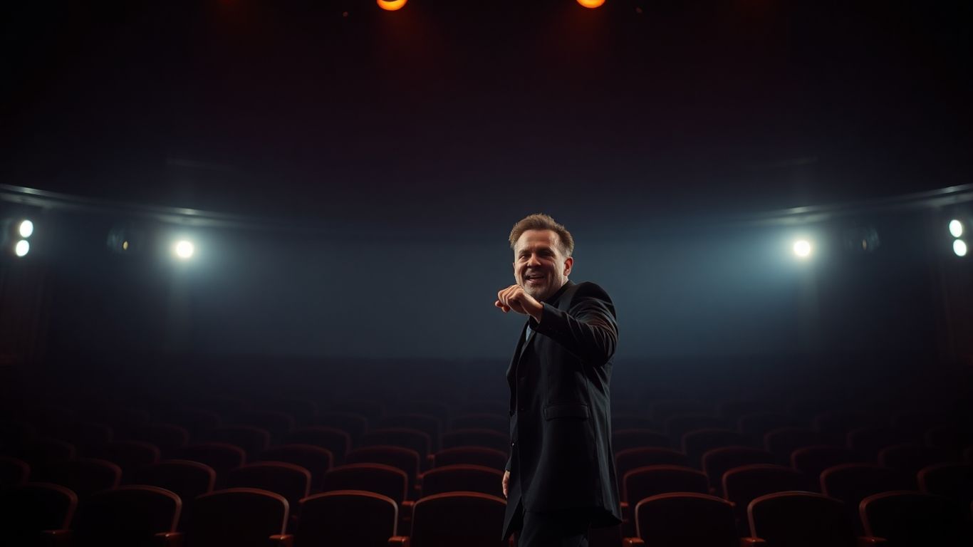 Actor pe scenă în timpul unui monolog dramatic