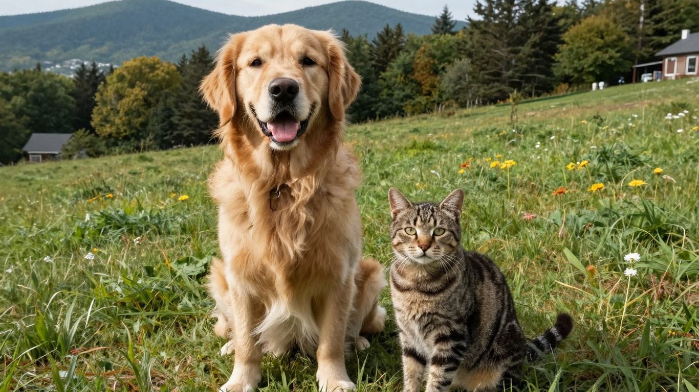 Vermont pets on a sunny hillside