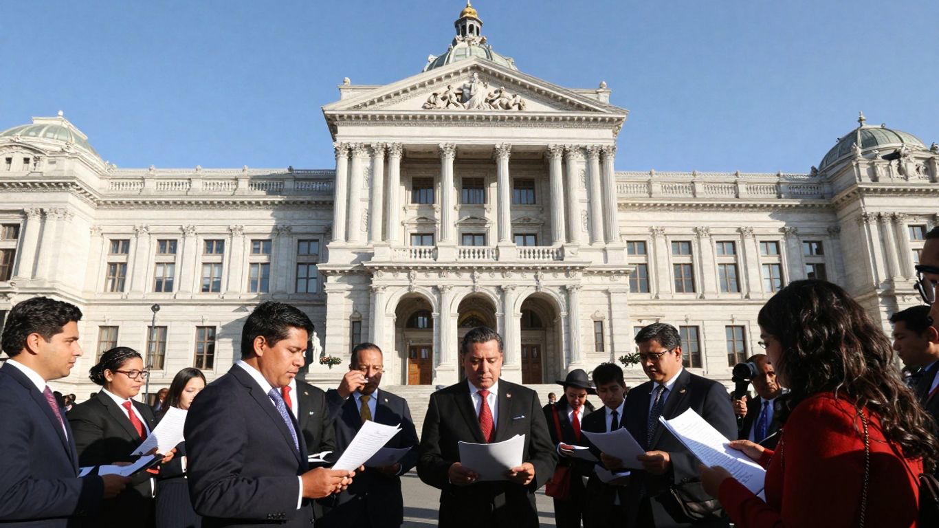 Clădire guvernamentală cu oameni în fața ei.