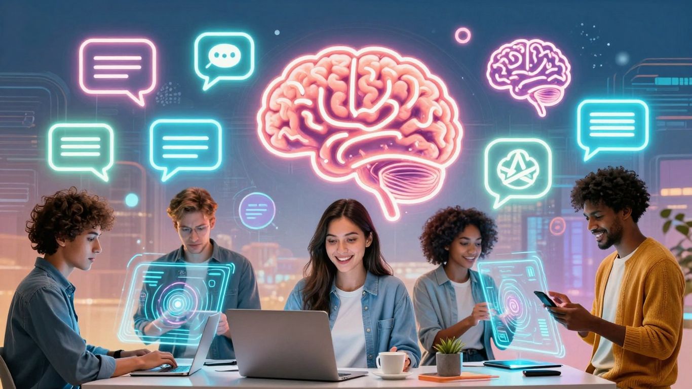 Infographic of AI chat platforms and user interaction.