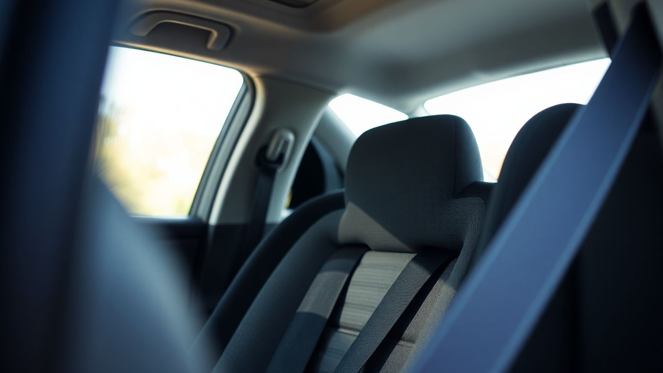 Siège auto vide dans une voiture.