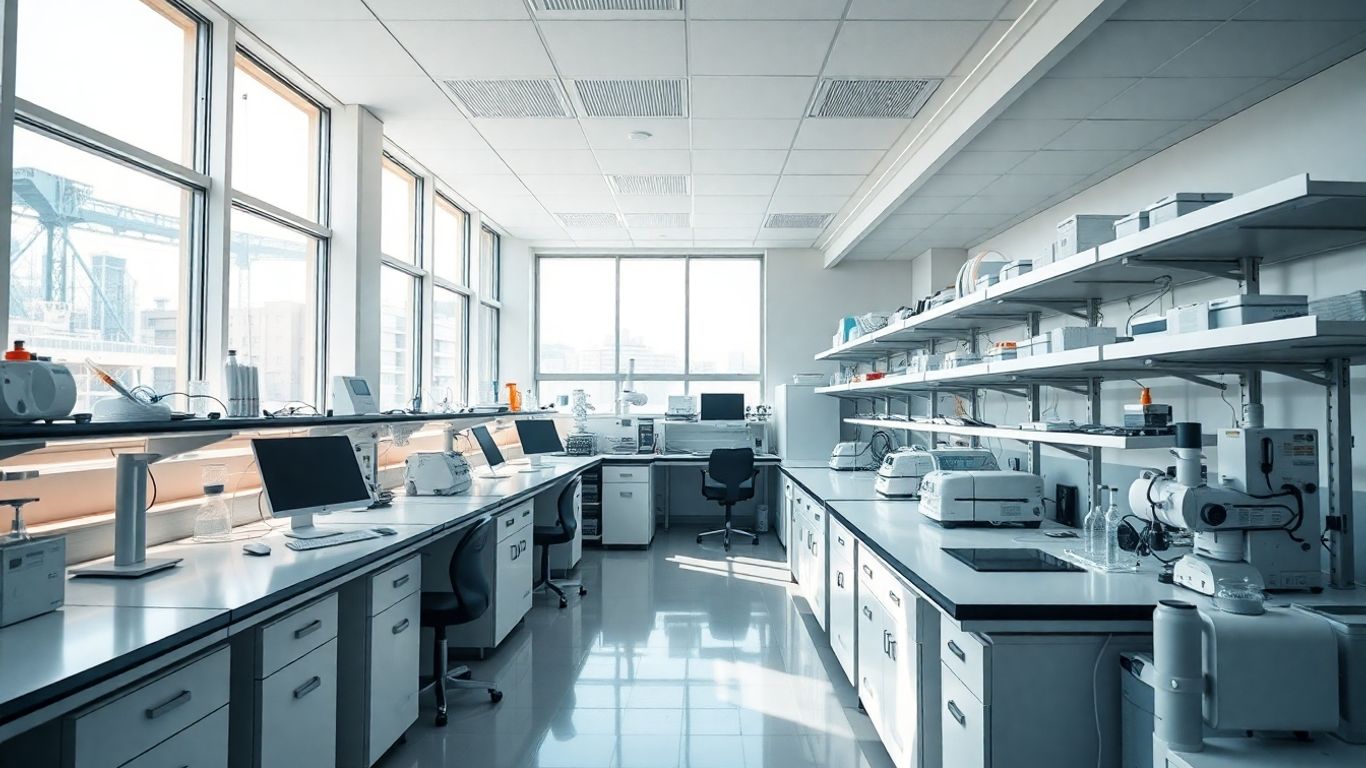 Modern laboratory with advanced scientific equipment.
