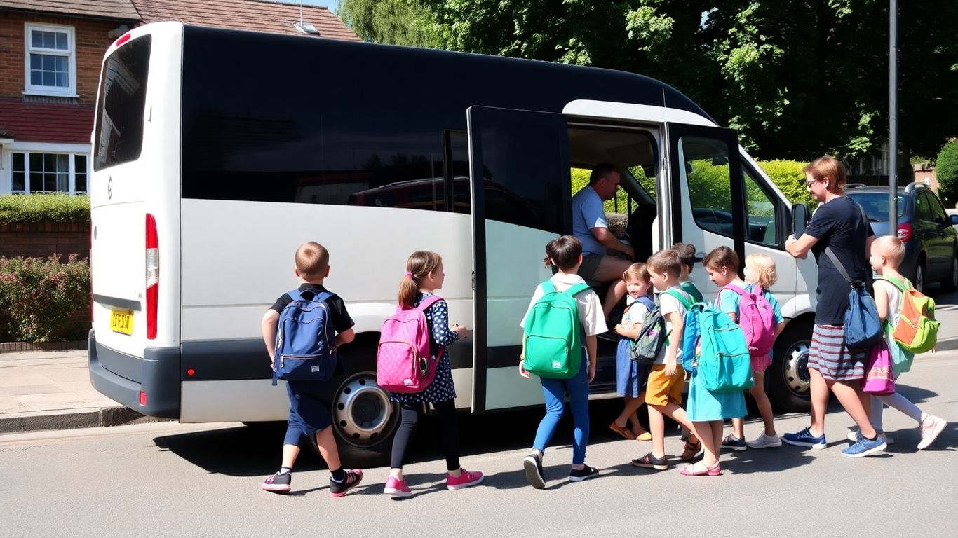 Minibus ready for a school trip in Slough.