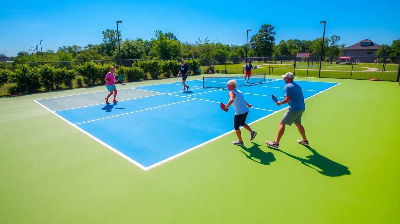Pickleball players on a sunny court in Cypress, TX.