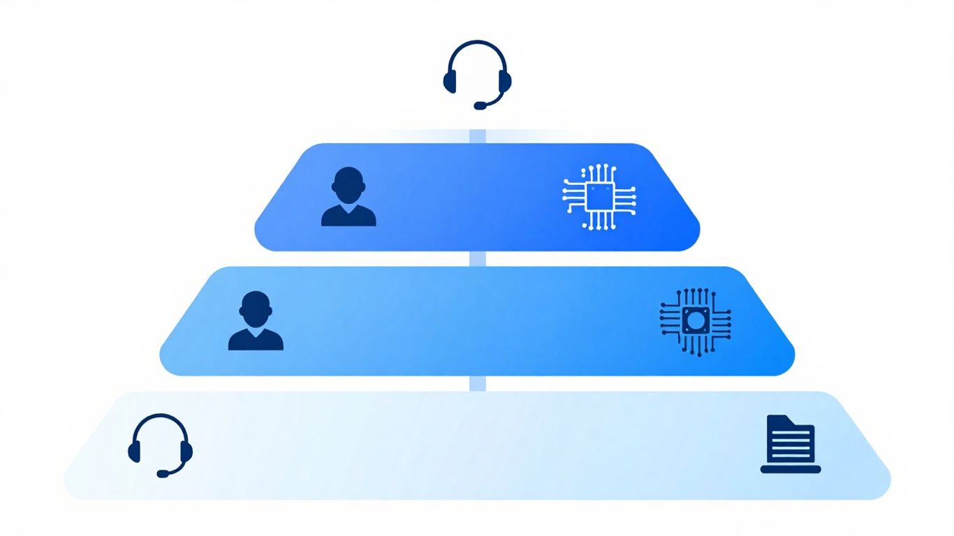 IT support levels infographic with icons and progression.