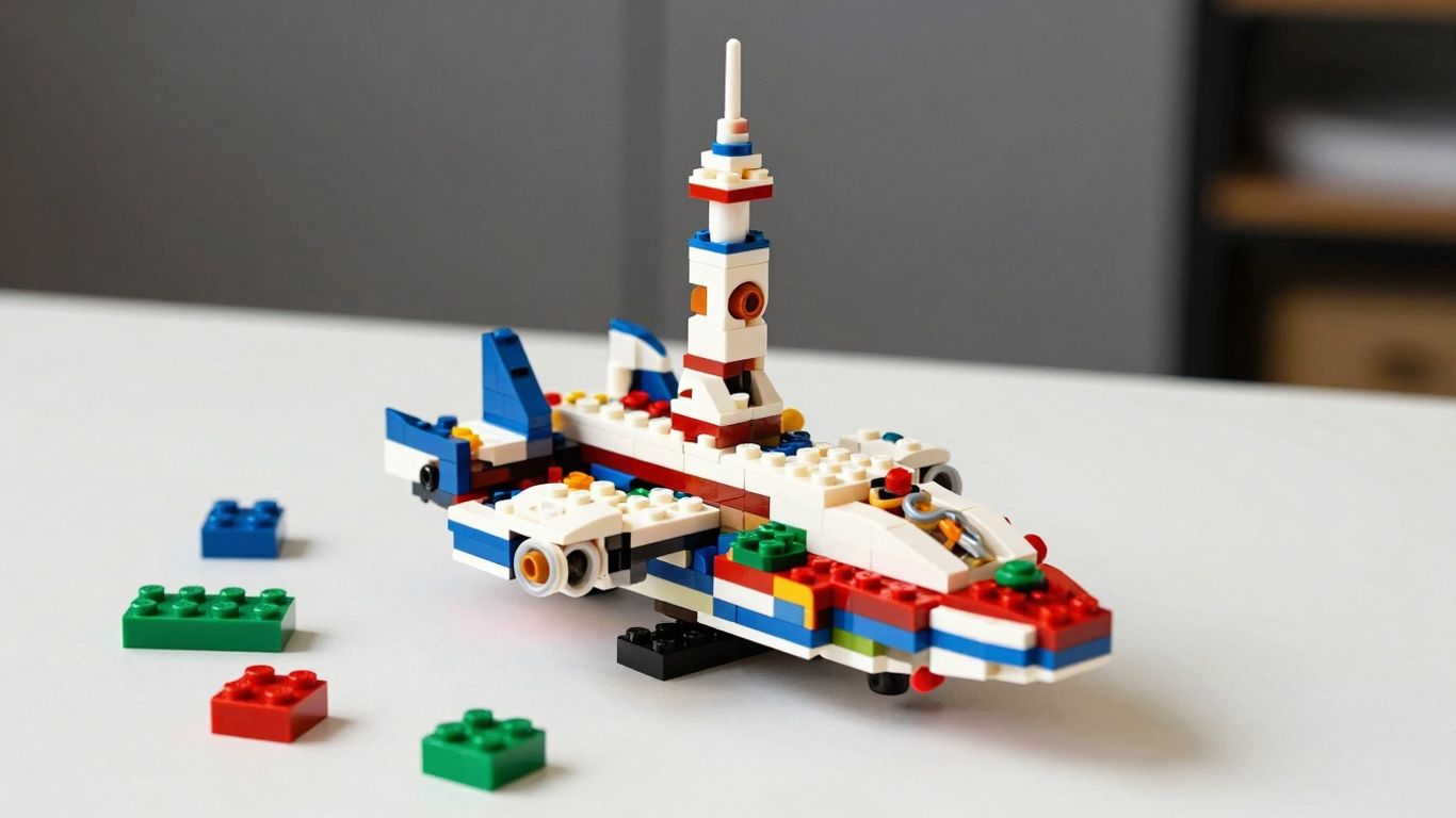 LEGO set with scattered colorful bricks.