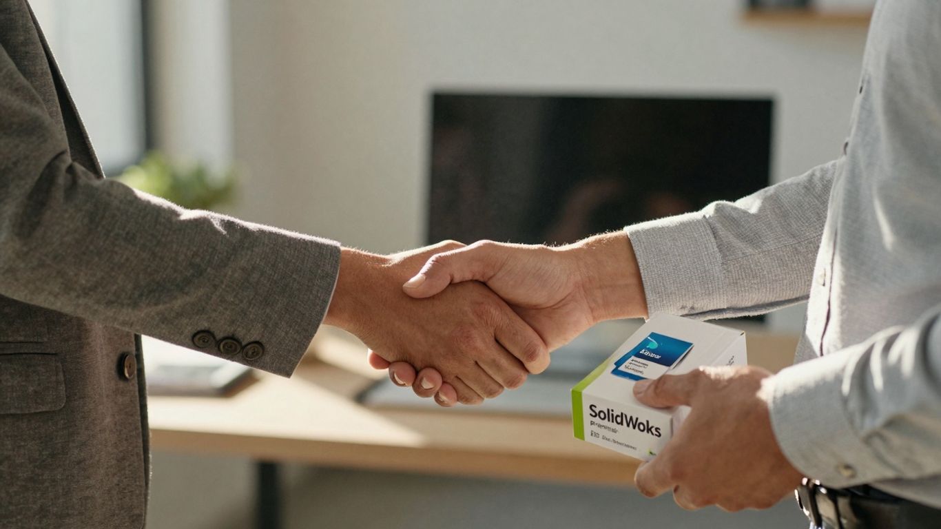 Handshake with SolidWorks Premium software box.