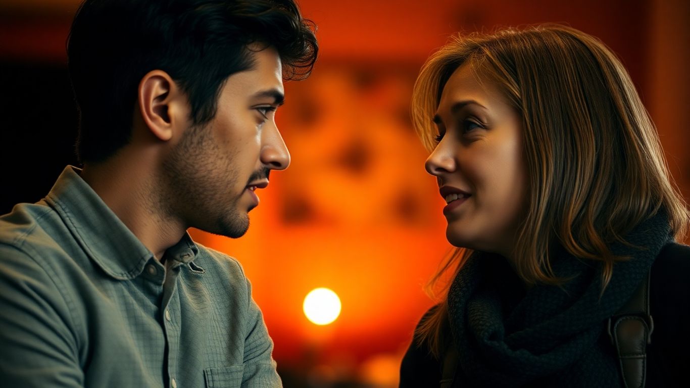 Two people in a focused, present conversation.