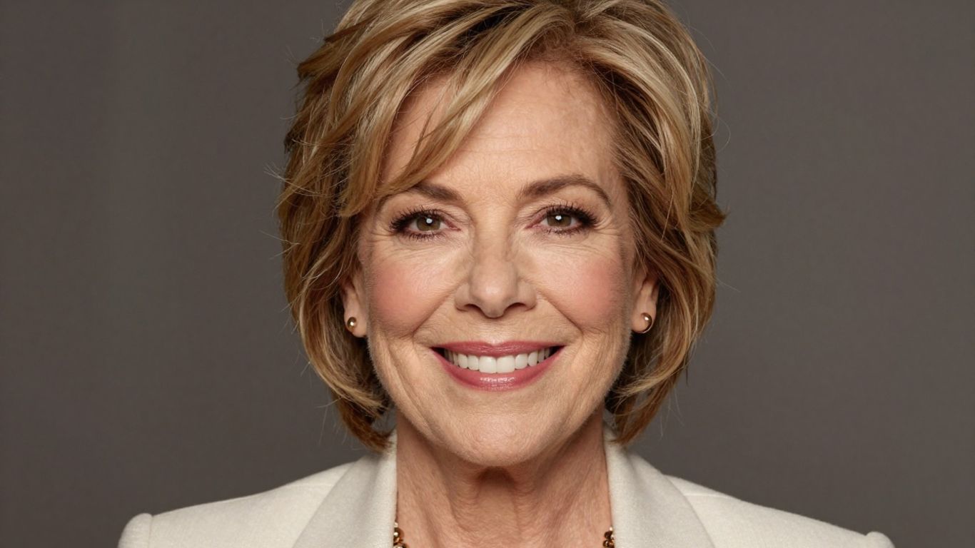 [Catherine O'Hara] smiling warmly, iconic hairstyle, close-up portrait.