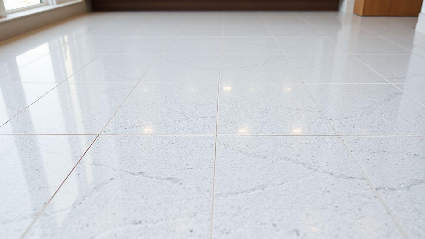 Sparkling quartz floor tiles, newly installed and polished.