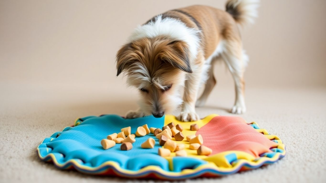 Dog playing with a snuffle mat
