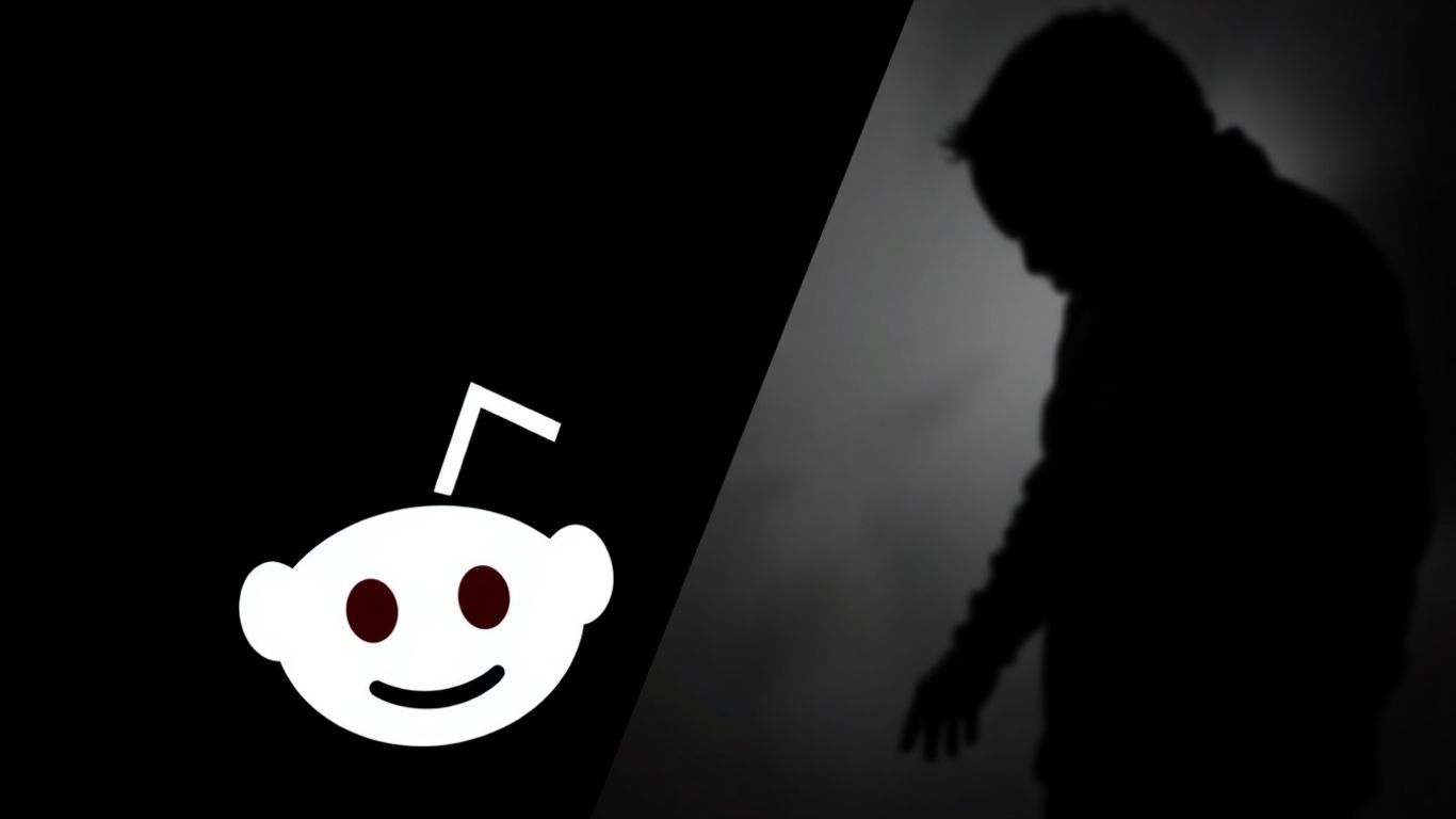 Reddit logo and a shadowy figure debating controversy.