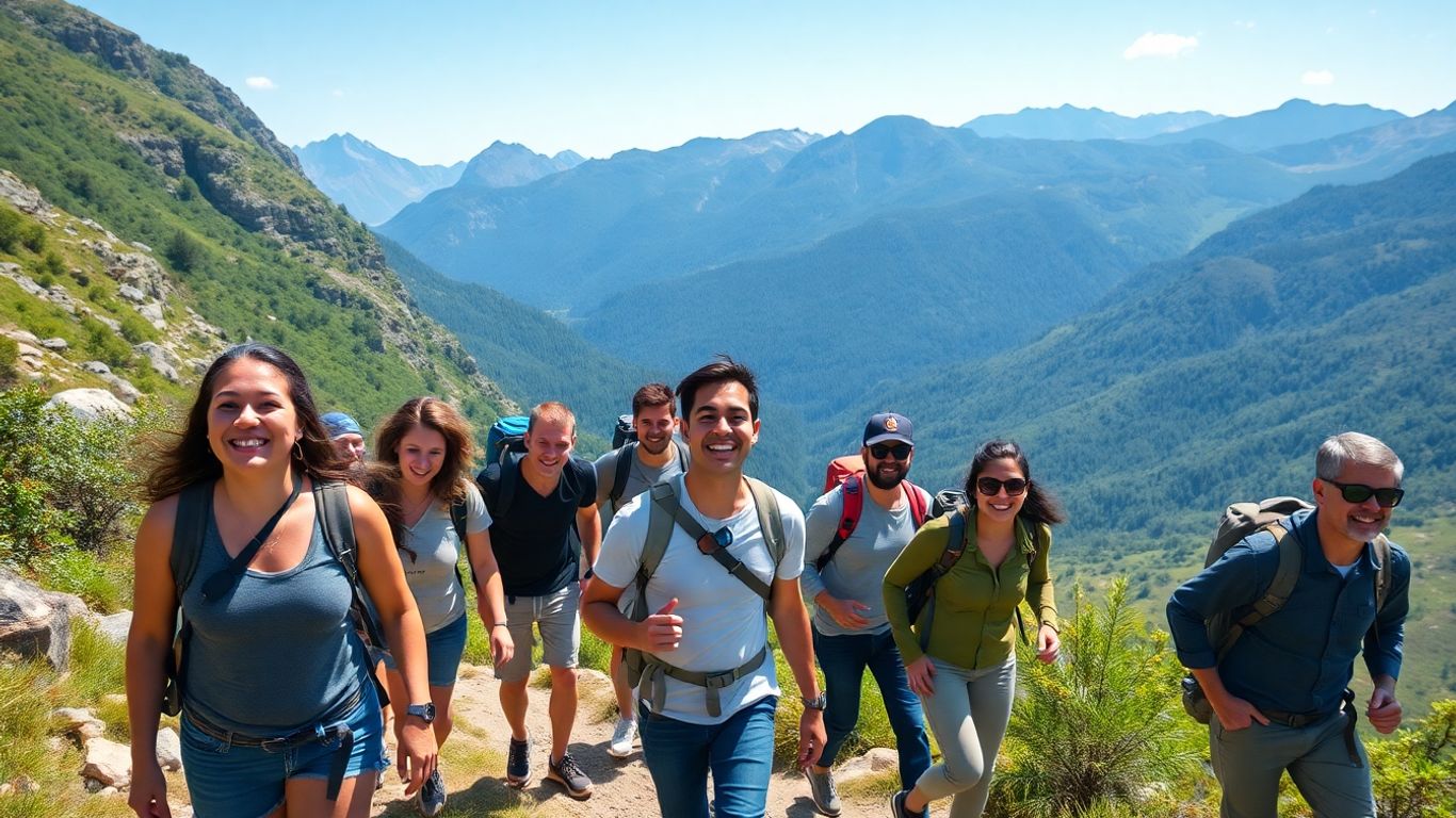 Gruppe von Wanderern genießt ein Abenteuer in den Bergen.