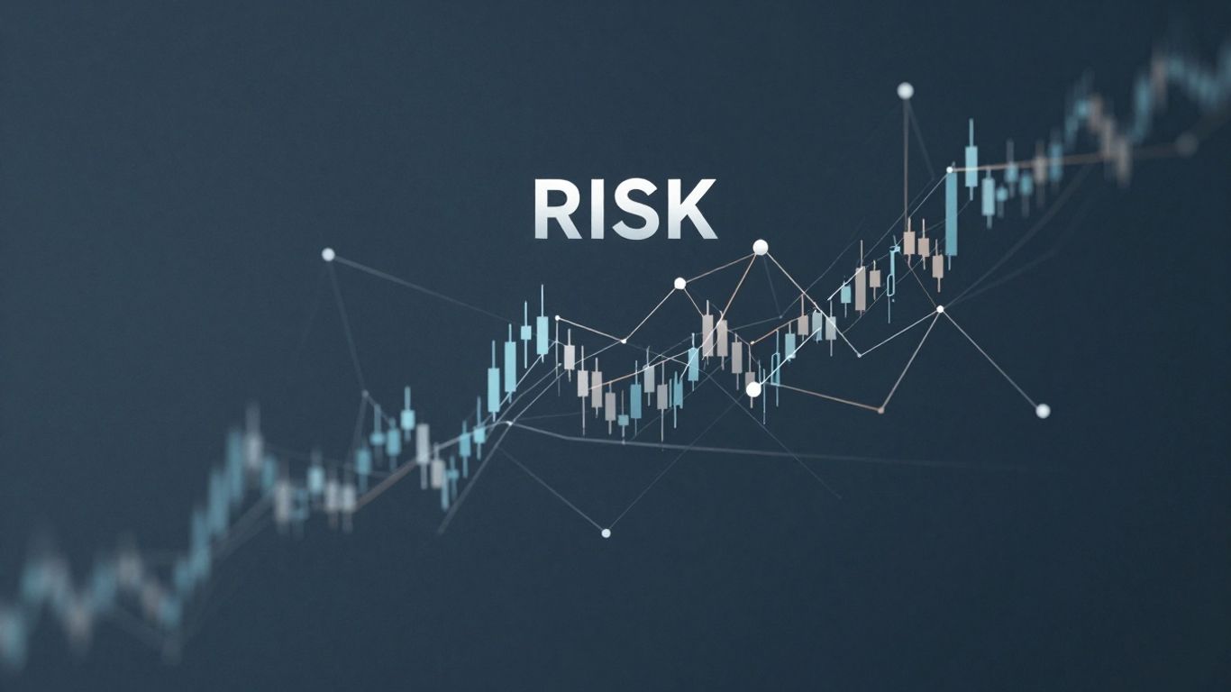 Interconnected lines and abstract shapes illustrating risk distribution.