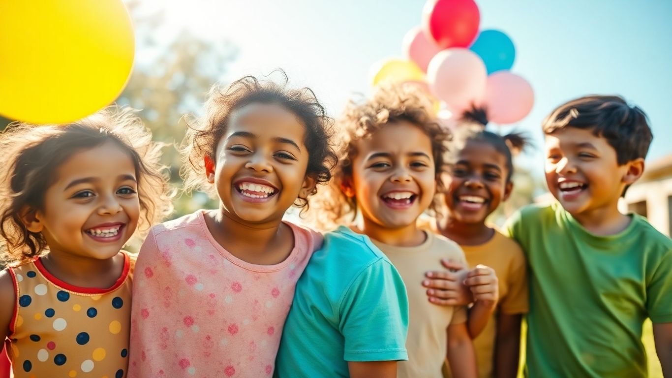 Crianças felizes brincando juntas em um dia ensolarado.