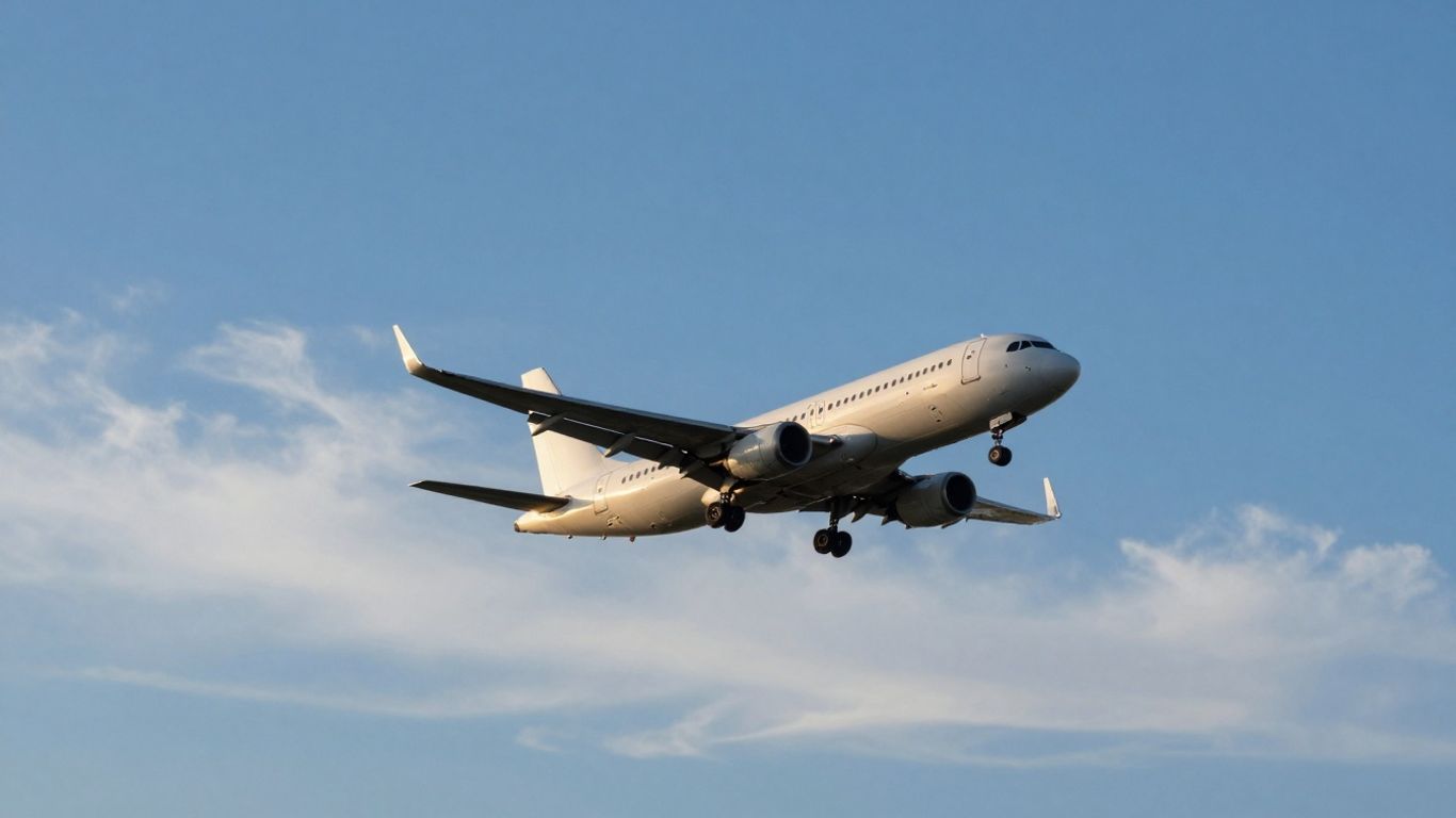 Airplane flying through the sky above clouds.