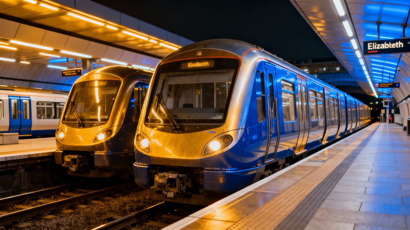 London Underground Elizabeth Line train and station.