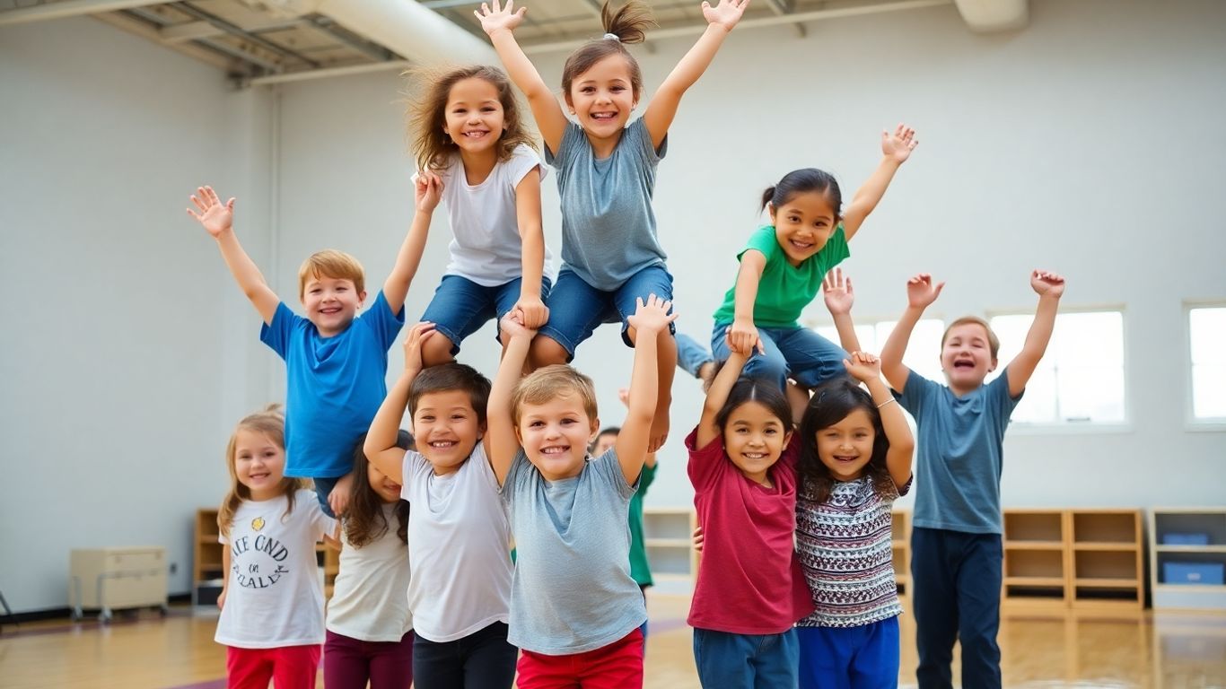 Kinder bei Akrobatik und Turnen in der Grundschule