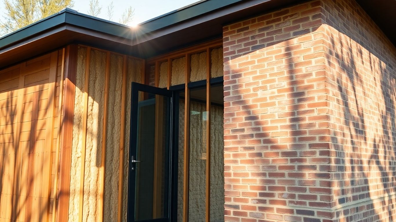 Casa eficientă energetic cu materiale de construcție vizibile.