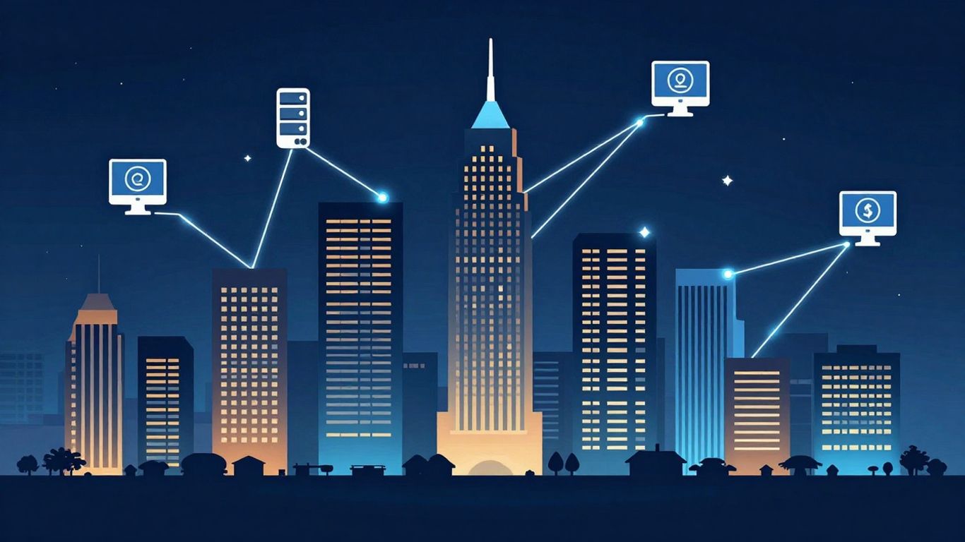 Austin IT support infographic with cityscape and tech icons.