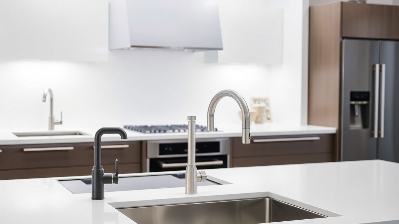 Modelos de torneiras modernas em uma cozinha contemporânea