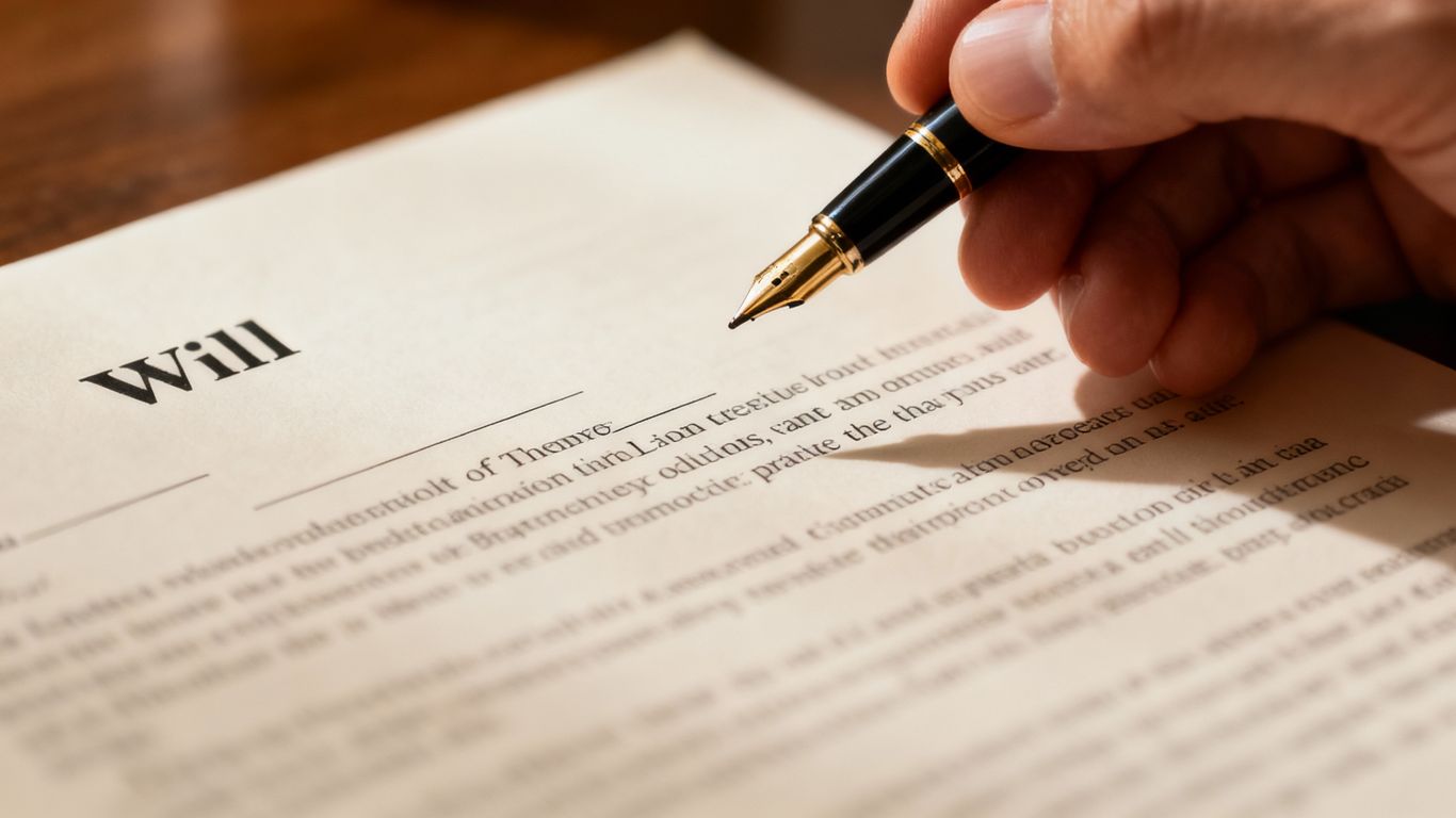 A pen poised over a will document, ready to amend.