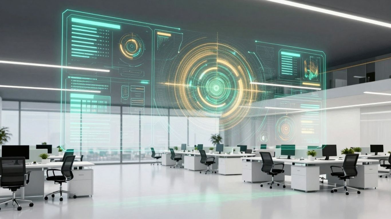Irish business office with AI interface.
