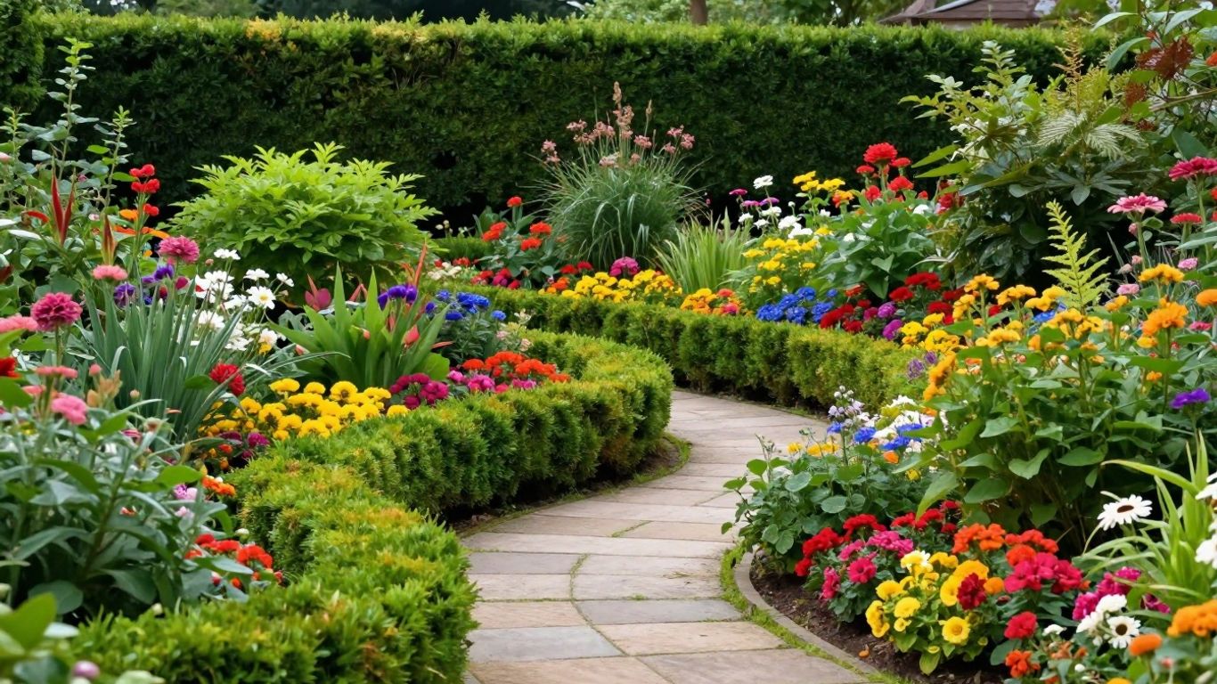 Beautifully landscaped garden with flowers and path