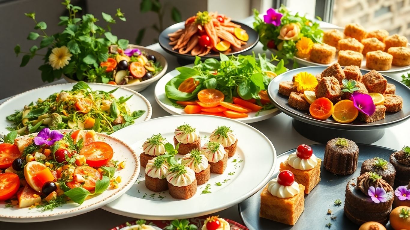 Gourmet vegan food spread at a UK event.