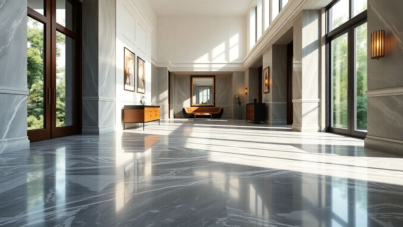Realistic Atlantic gray marble border in stylish hallway