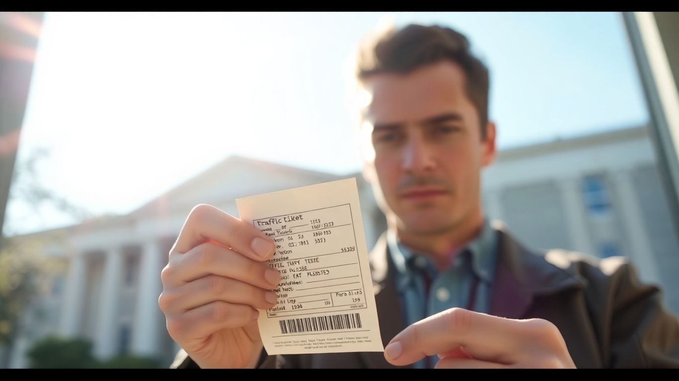 Persoană contestând o amendă de circulație la tribunal.