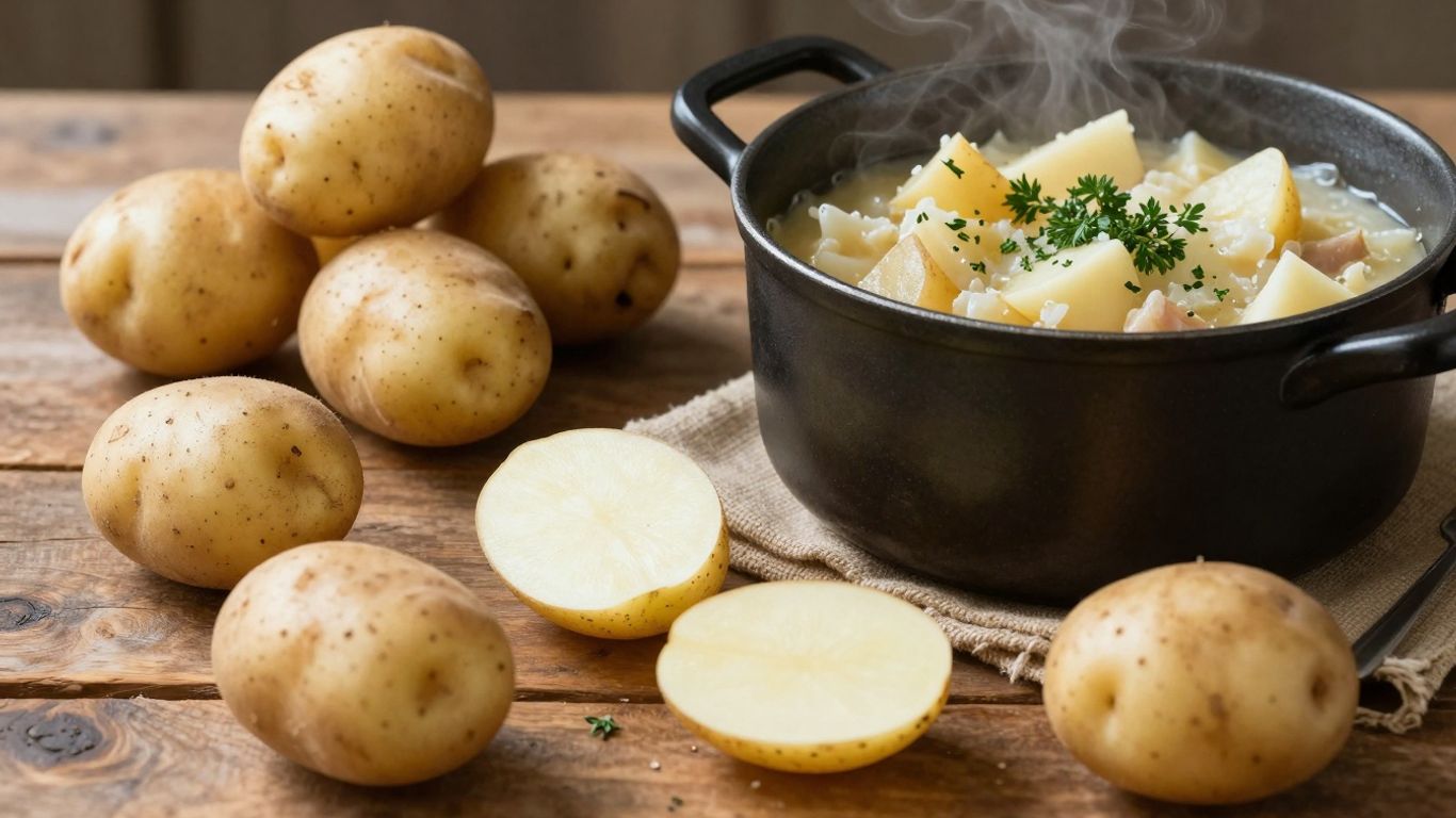 Biologische aardappelen en dampende stamppot op tafel