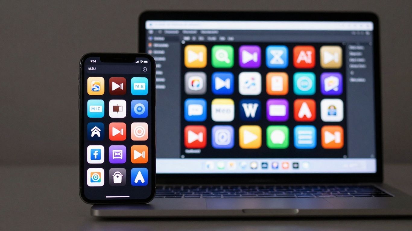 Smartphone and laptop displaying IPTV channels