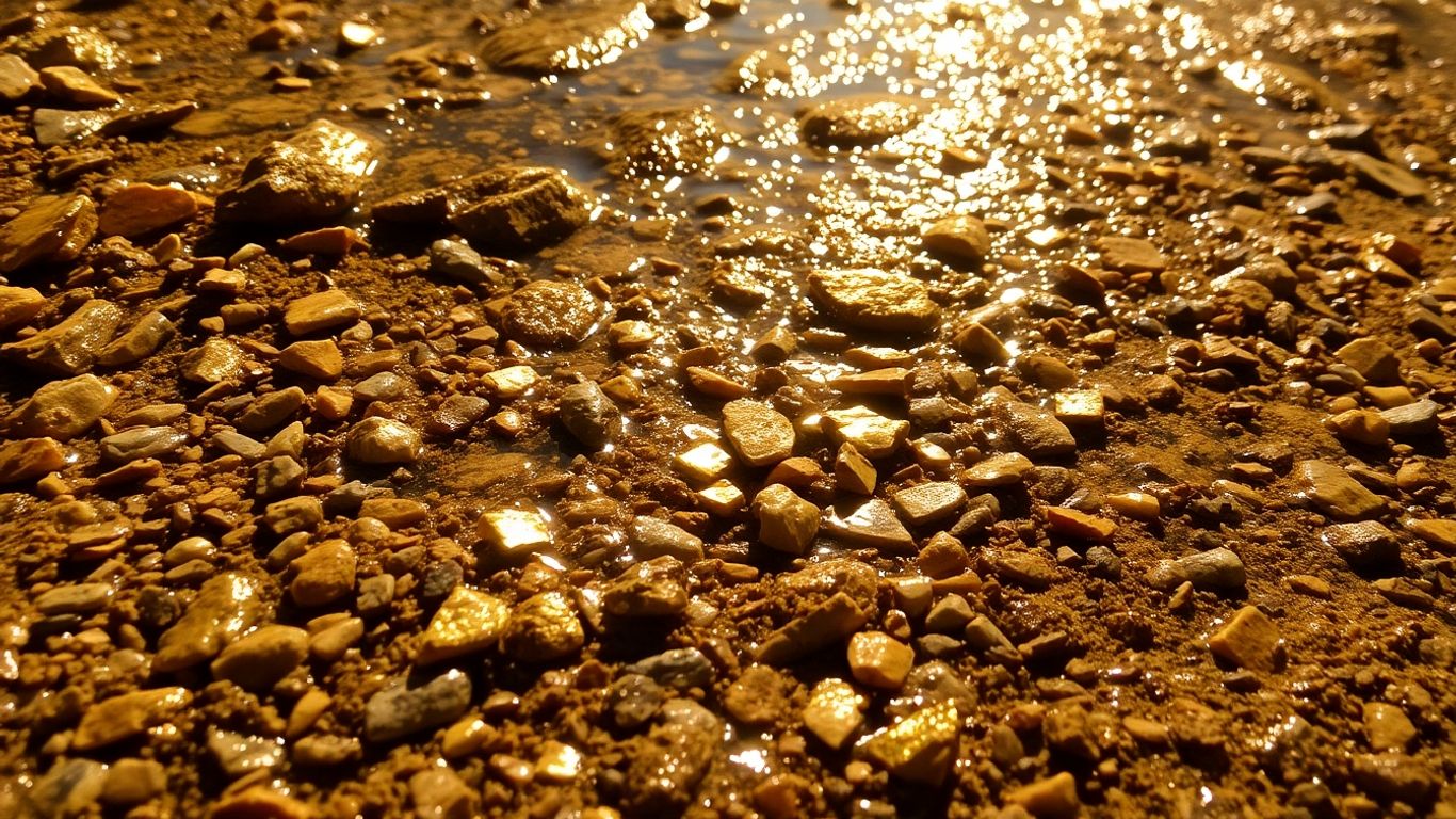 河床岩石中的金块。