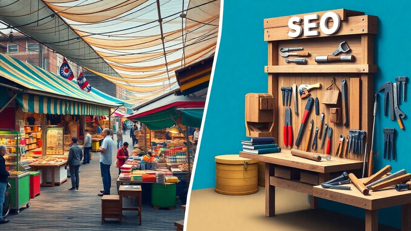 Split image: marketplace vs. focused workshop