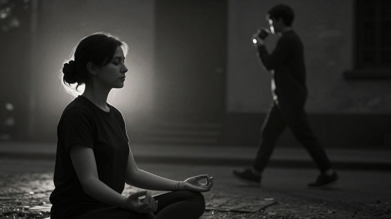 Person meditating at sunrise, integrating values into daily life.