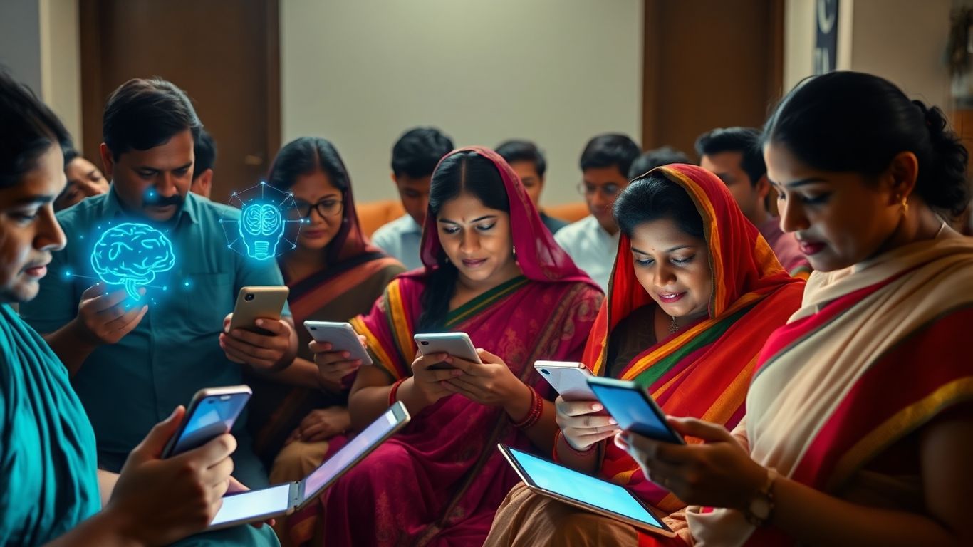 People in India using AI technology on devices.