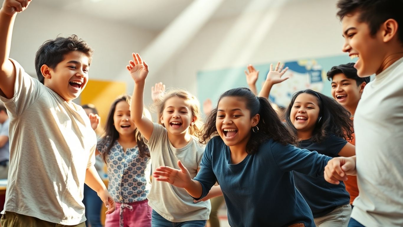 Schüler spielen aktiv im Sportunterricht