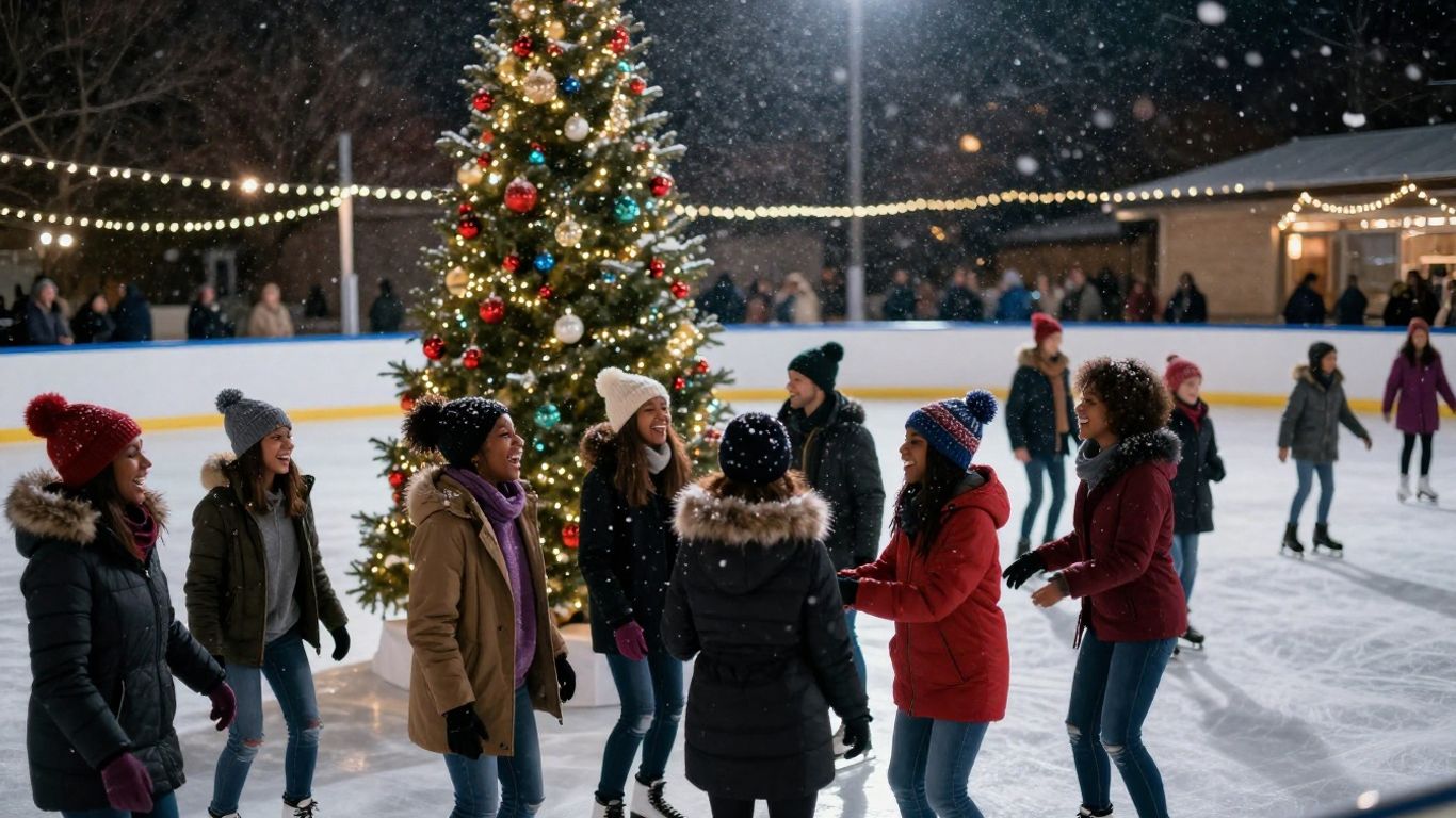 Winter birthday party in Dallas with ice skating and lights.